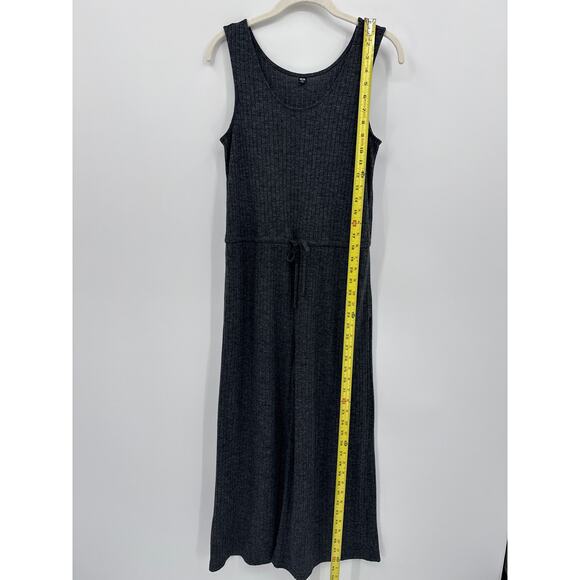 Uniqlo Soft Grey Ribbed Wide Leg Jumpsuit Sleeveless Drawstring Waist Size XS - Picture 6 of 8